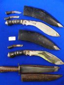 Two Ornamental Kukris and Another Knife with Carved Scabbard