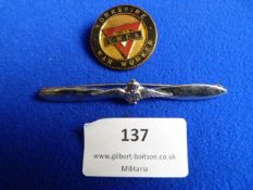 YMCA Yorkshire War Worker Badge and Chrome RAF Tie Pin