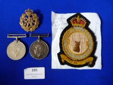 Mixed Lot Including RAF Cloth Badge 33 Squadron, RAF Cap Badge, WWII Medal and WWI Medal...