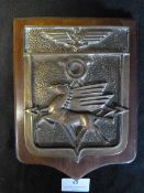 French Brass Naval Plaque on Wood ~21x16cm