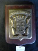 French Brass Naval Plaque on Wood ~17.5x13cm