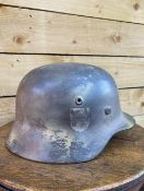 Double Decal SS Helmet with Normandy Camo Finish - Rust Patina to Inside