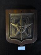 Brass French Naval Plaque on Wood ~18x16cm