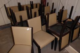 * Eighteen Dark wood chairs with cream pads
