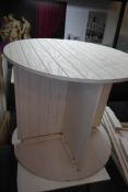 * white circular 'reel' style display table - white 900d x 770h