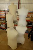 * 5 x tailors' style male fabric upper bodies - 2 on stands (3 x male, 1 x female, 1 x child)