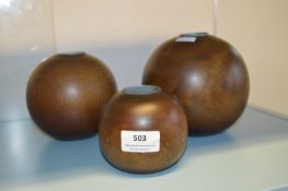 Three Decorative Wooden Candle Holders