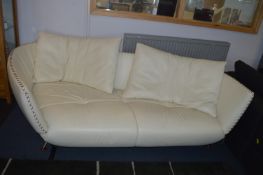 Italian Cream Leather Sofa with Hand Stitched Detail