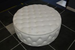 Circular White Leather Padded Storage Table