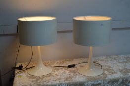 Pair of Large White Bedside Lamps