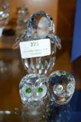 Crystal Penguin and Two Small Owls