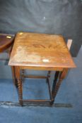 Edwardian Oak Square Side Table with Barley Twist