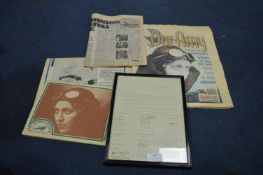 Amy Johnson Newspaper Ephemera plus Framed RAOC Document