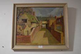 Oil on Canvas Village Scene by B. Dixon