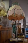 Decorative Table Lamp Featuring a Young Lady Readi