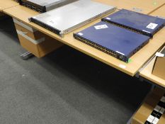 *Single Pedestal Desk with Left-Hand Drawer Pedestal in Light Oak & Silver Finish