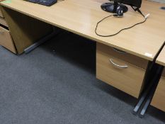 *Single Pedestal Desk with Right-Hand Drawer Pedestal in Light Oak & Silver Finish