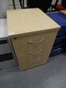 Standalone Three Drawer Pedestal in Light Ash Finish