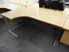 *L-Shape Desk with Left Hand Return in Light Oak Finish on Silver Frame