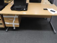 *Single Pedestal Desk with Left-Hand Drawer Pedestal in Light oak & Silver Finish