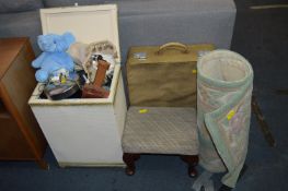 Vintage Wicker Laundry Basket plus Footstool, Suit