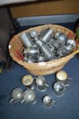 Large Basket of Pewter Tankards etc.