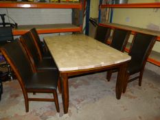 *Marble Topped Wooden Table with Six Highback Chai