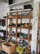 Two Bays of Wood Shelving Containing Assorted Car Stereos, Vehicle Lamps, Filters, etc.