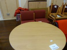 *Beech Effect Circular Coffee Table and Two Upholstered Chairs