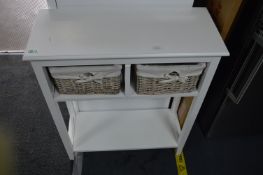 Small White Hall Table with Two Basket Drawers