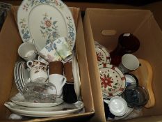 Three Boxes of Kitchenware; Glasses, Plates, Mugs,