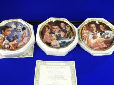 Three Franklin Mint 007 Plates with 22k Gold Plated Border