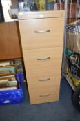 Modern Light Oak Veneer Four Drawer Filing Cabinet