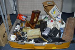 Vintage Suitcase Containing Household Items; Iron,