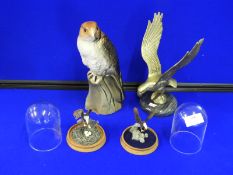 Three Birds of Prey Ornaments plus Brass Eagle