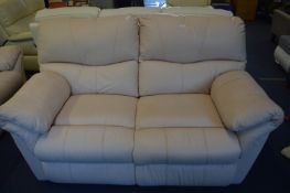 Cream Leather Two Seat Reclining Sofa