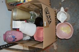 Large Box Containing Plant Pots, Glass Vases, etc.