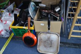 Two Boxes of Kitchenware: Cast Iron Frying Pan, Ca