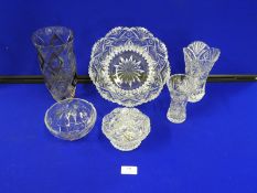 Cut Glass Bowl, Vases, etc.