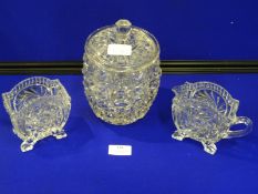 Cut Glass Ice Bucket, Sugar Bowl, and Milk Jug