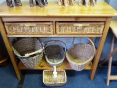 Pine Side Table with Wicker Drawers