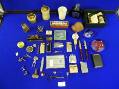 Tray Lot of Collectibles, Paperweights, Cigarette