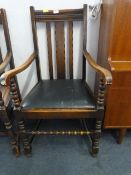 Highback Oak Chair with Bobbin Stretchers