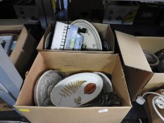 Two Boxes of Kitchenware; Serving Dishes, Plates,
