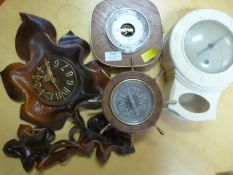 Leather Framed Wall Clock, Barometer, Compass and a Retro Plastic Wall Clock