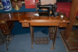 Singer Treadle Sewing Machine with Electric Motor Addition
