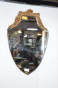 1930's Beveled Edge Shield Shaped Mirror with Gilt Floral Decoration