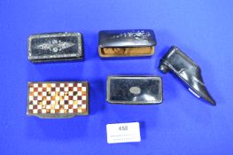 Five Paper Mache Lacquered Snuff Boxes