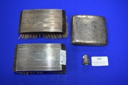 Two Hallmarked Sterling Silver Brushes plus Cigarette Case and a Thimble