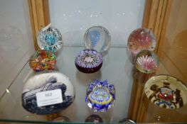 Nine Glass Paperweights including Caithness